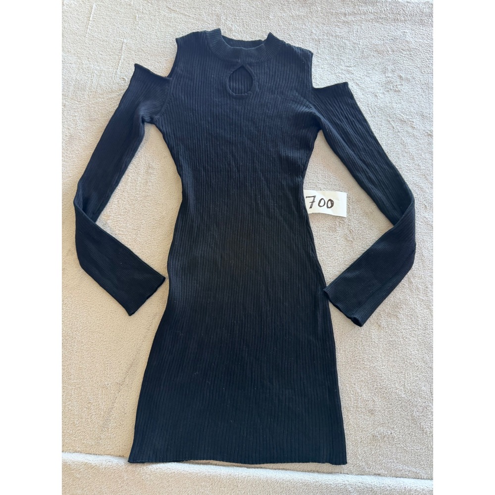 Say What Sweater Dress Womens XL Black Cold Shoulder Keyhole Ribbed